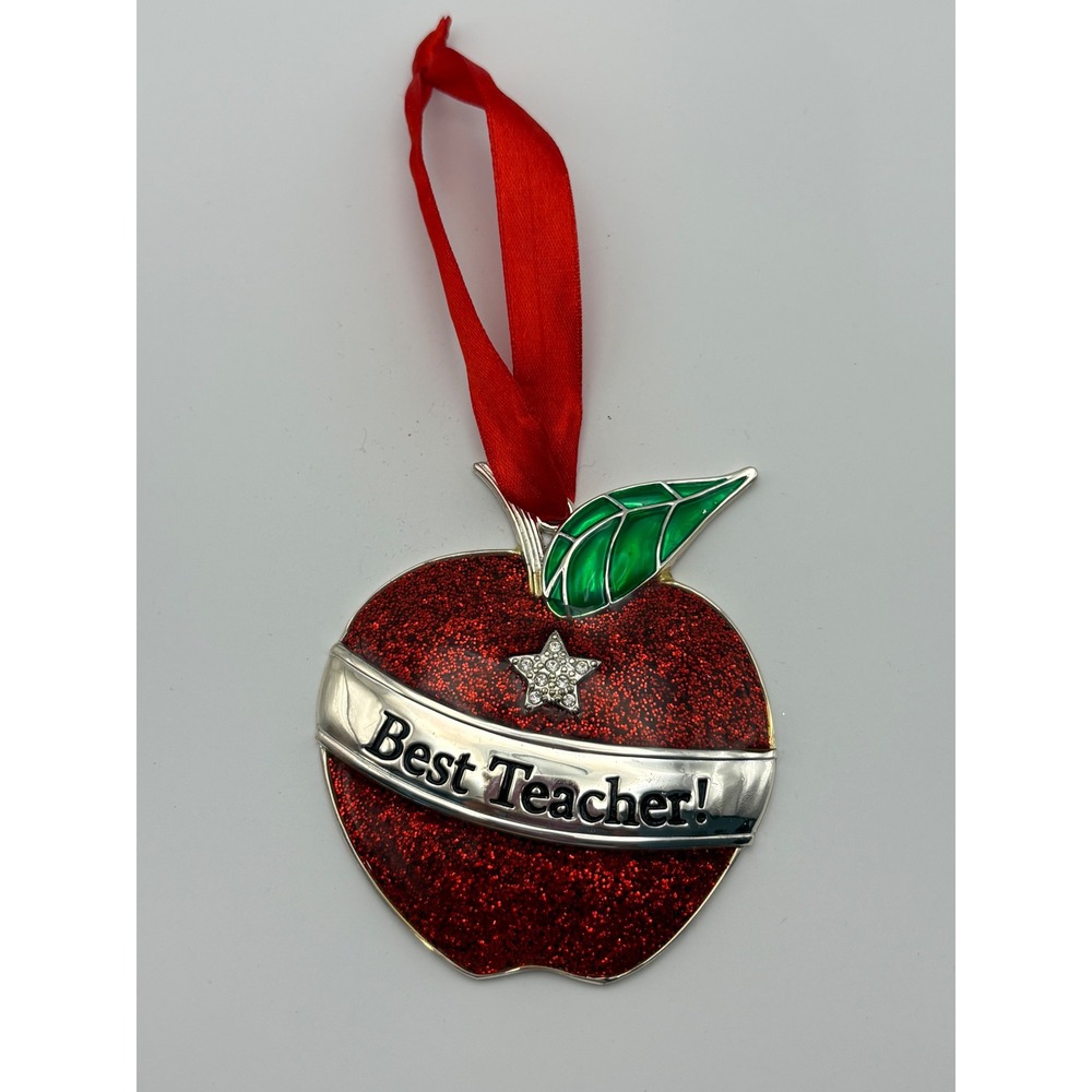 Harvey Lewis Best Teacher Apple Ornament Unisex OS Red Glitter Enamel Rhinestone